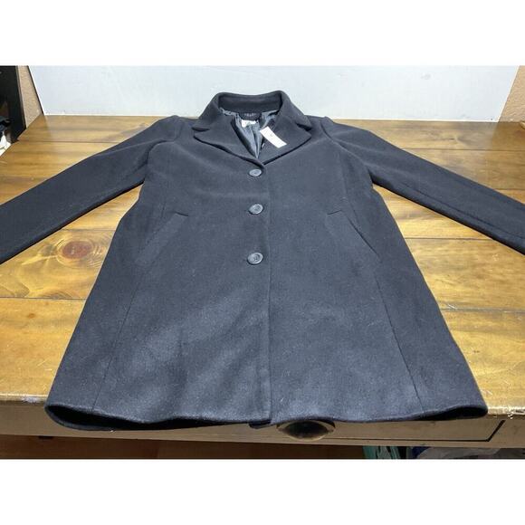 Gap Wool Blend Black Trench Coat Womens XS Button Front Lined Jacket NWT - Picture 6 of 14